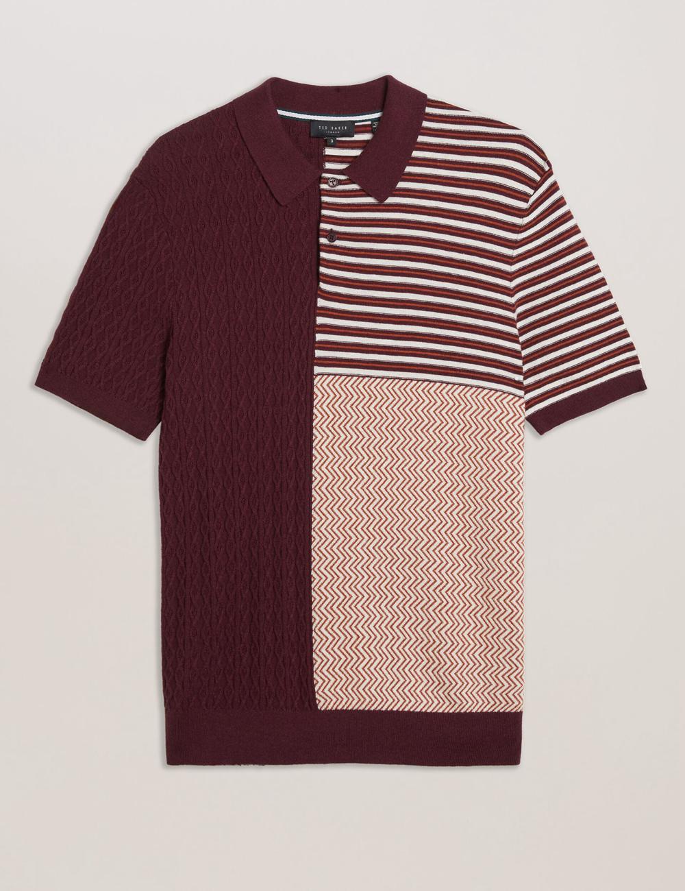 Maroon Ted Baker MINSTA - Textured Patchwork Knit Men Polos Shirts | Ireland  7085-VSJGI