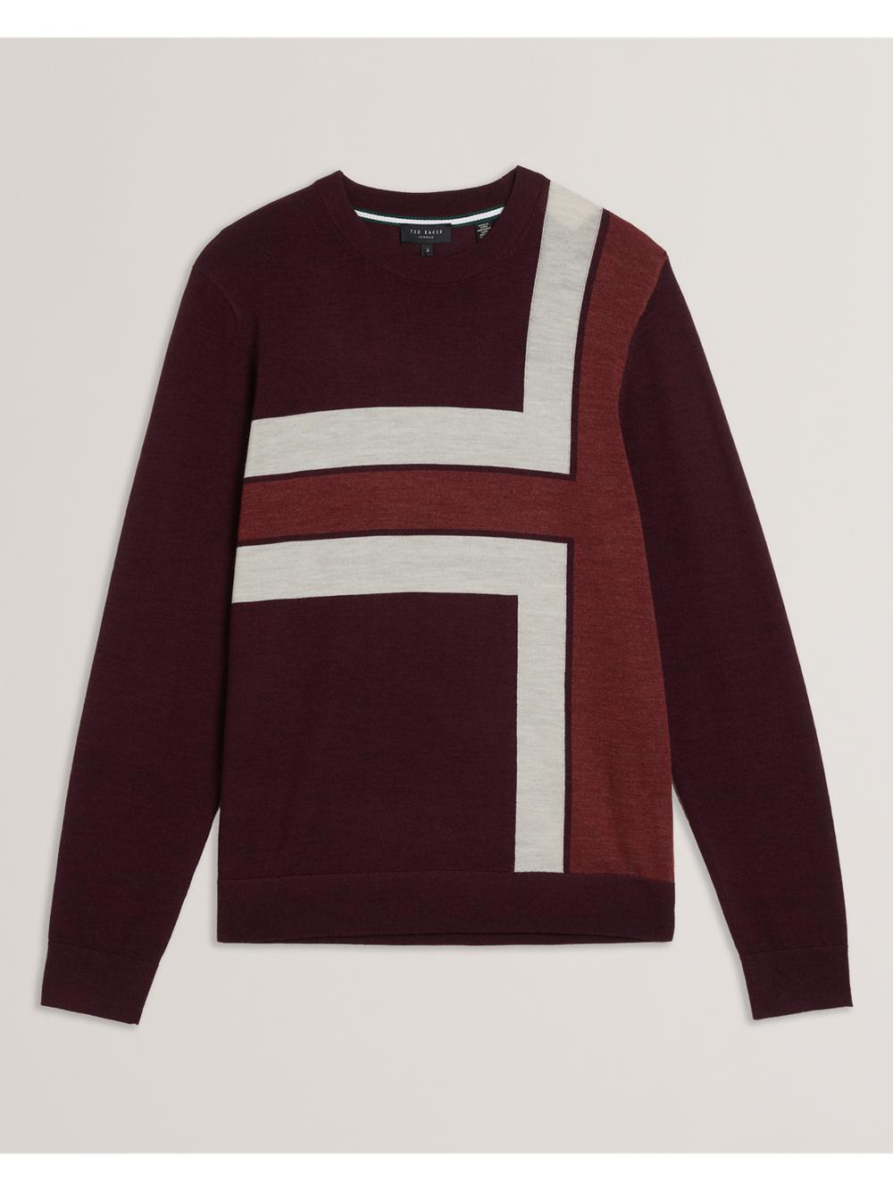 Maroon Ted Baker ROIKA - Colour Block Crew Neck Wool Men Jumpers | Ireland  4359-TYSXV