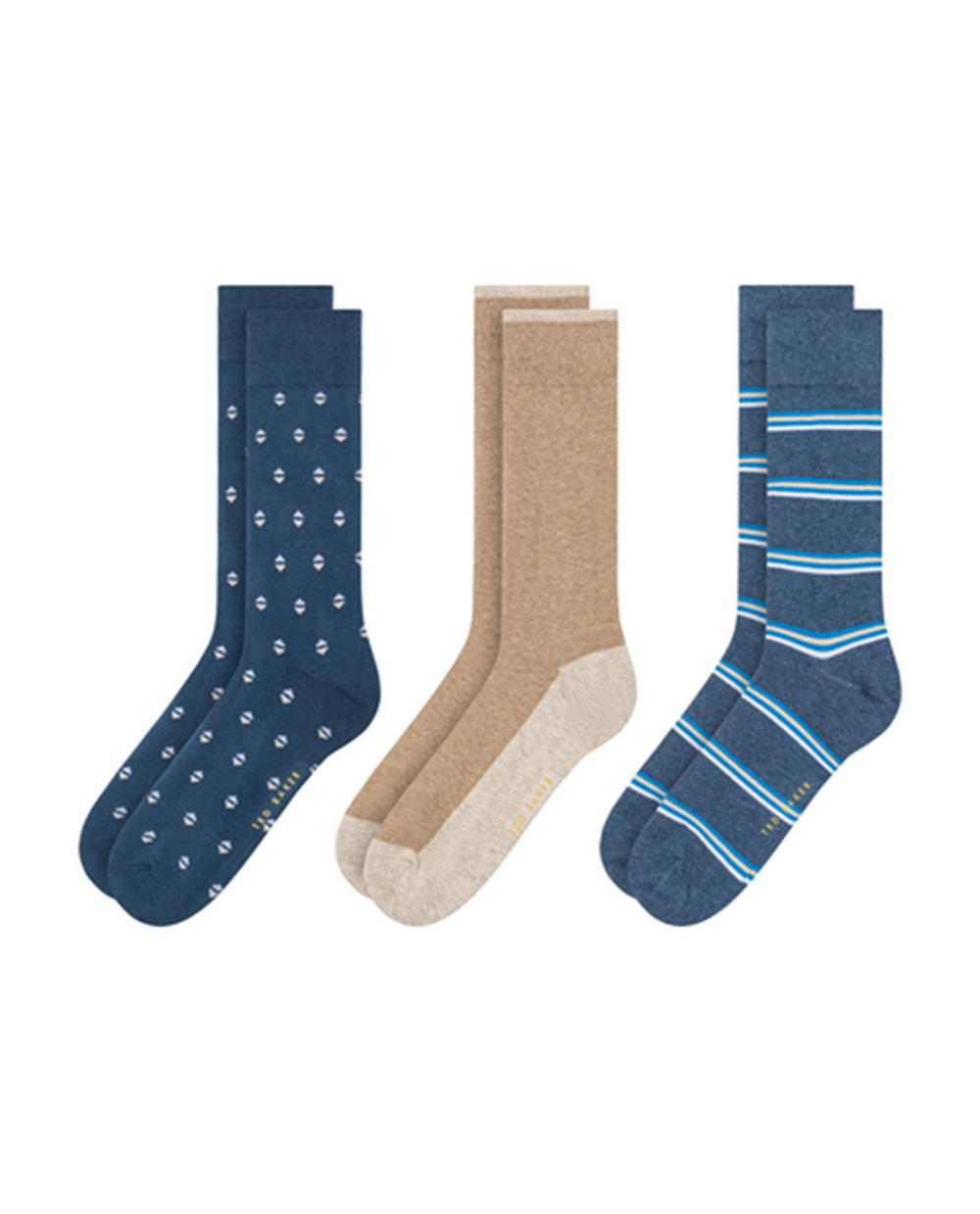 Medium Grey Ted Baker 3 Pack Geometric Stripe Crew Men Socks | Ireland  8453-EQIKB