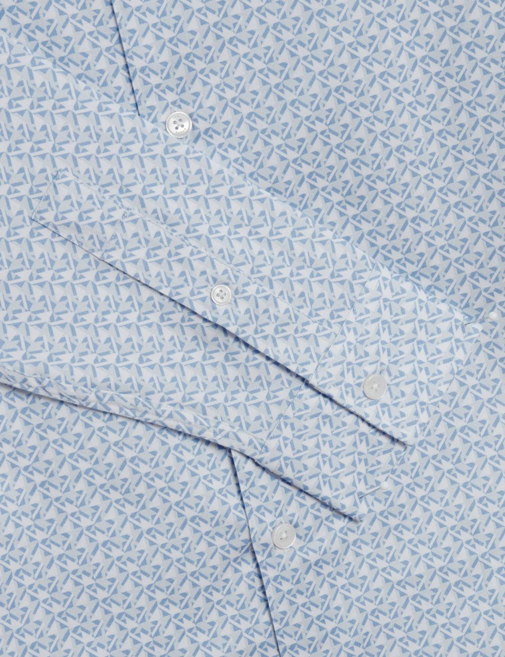 Mid-Blue Ted Baker ALPHAIS - Regular Fit Geometric Pure Cotton Men Casual Shirts | Ireland  3214-ICKHM