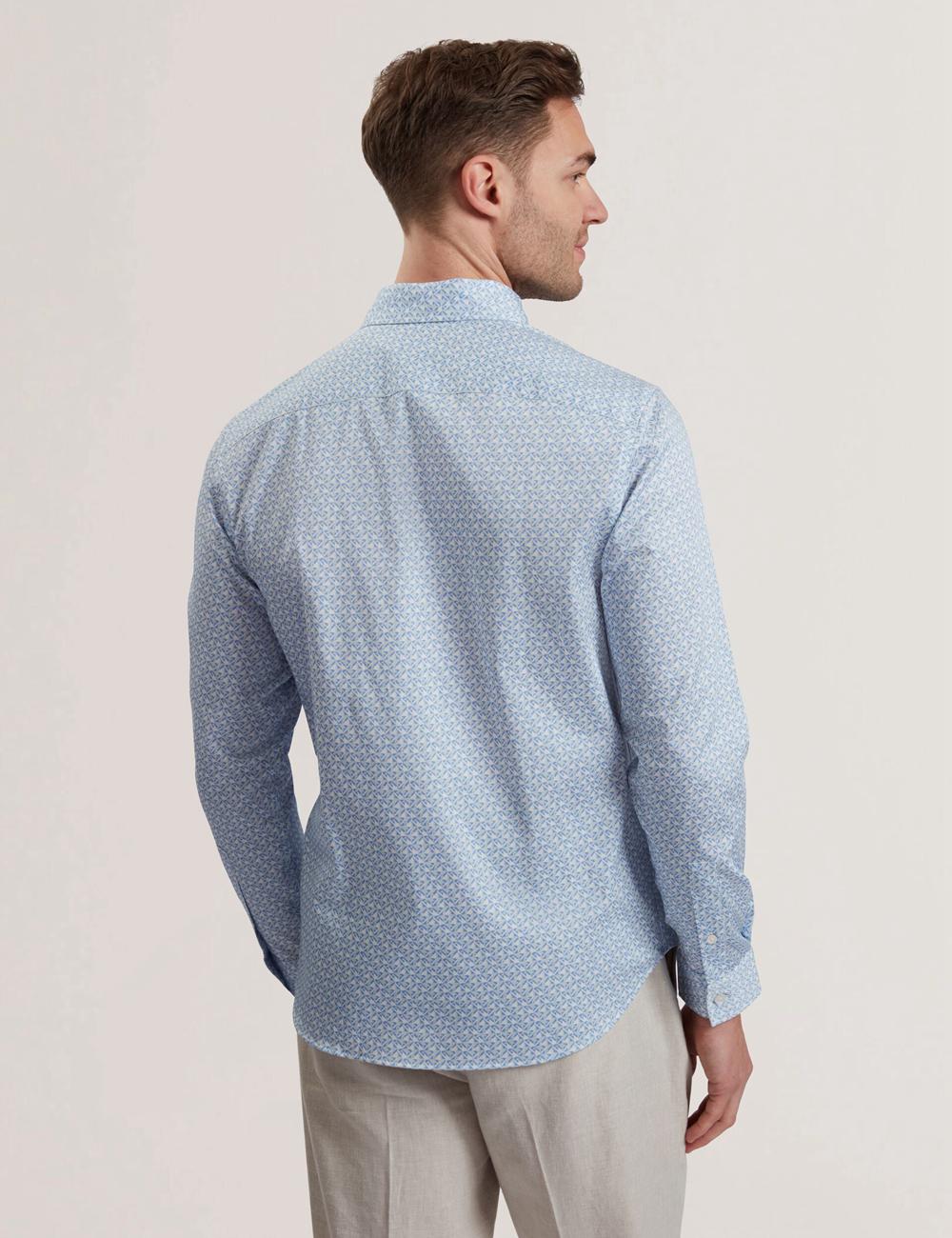 Mid-Blue Ted Baker ALPHAIS - Regular Fit Geometric Pure Cotton Men Casual Shirts | Ireland  3214-ICKHM
