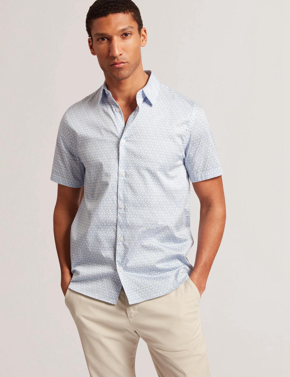 Mid-Blue Ted Baker ALPHSO - SS Regular Fit Geo Men Casual Shirts | Ireland  3845-LBETU