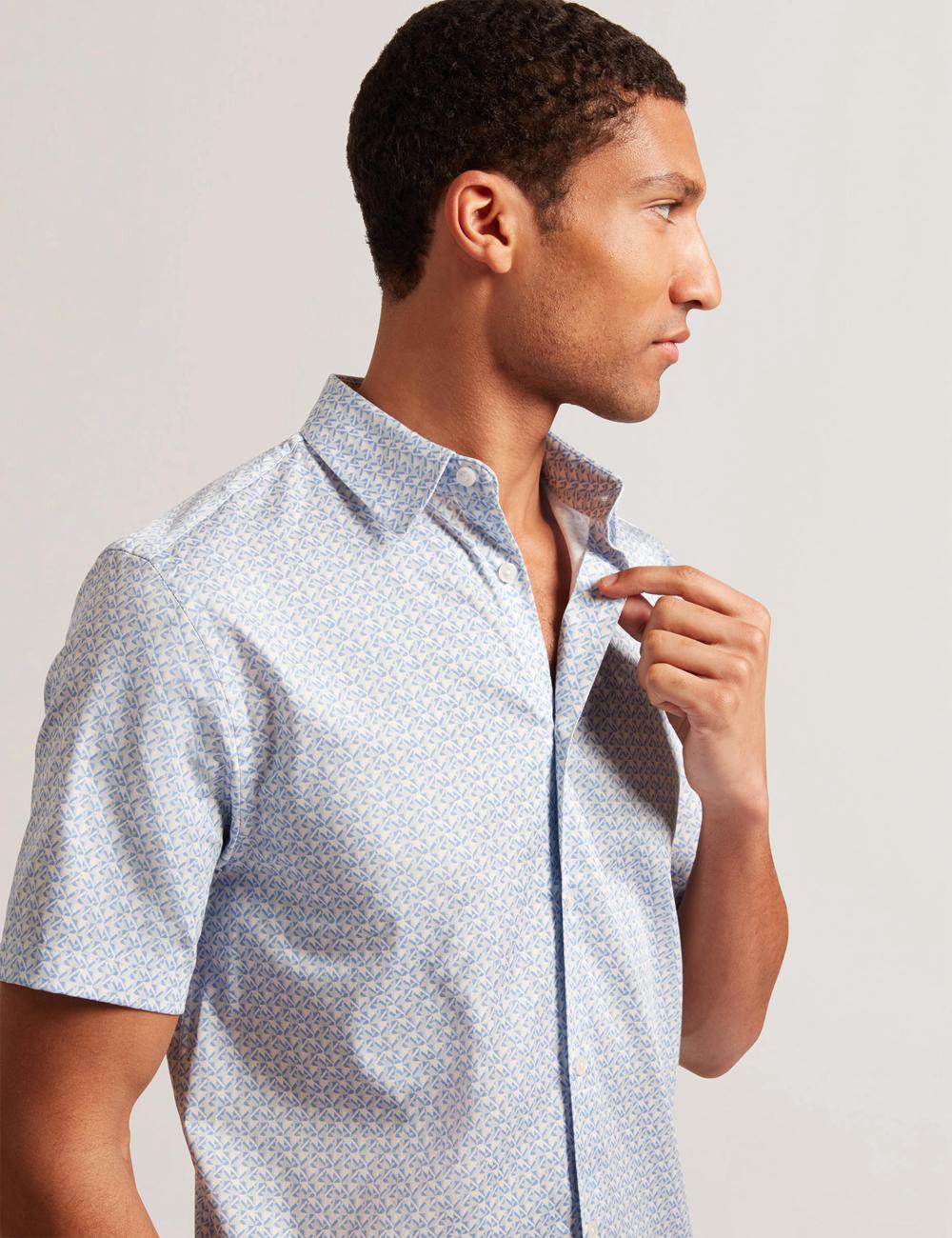 Mid-Blue Ted Baker ALPHSO - SS Regular Fit Geo Men Casual Shirts | Ireland  3845-LBETU