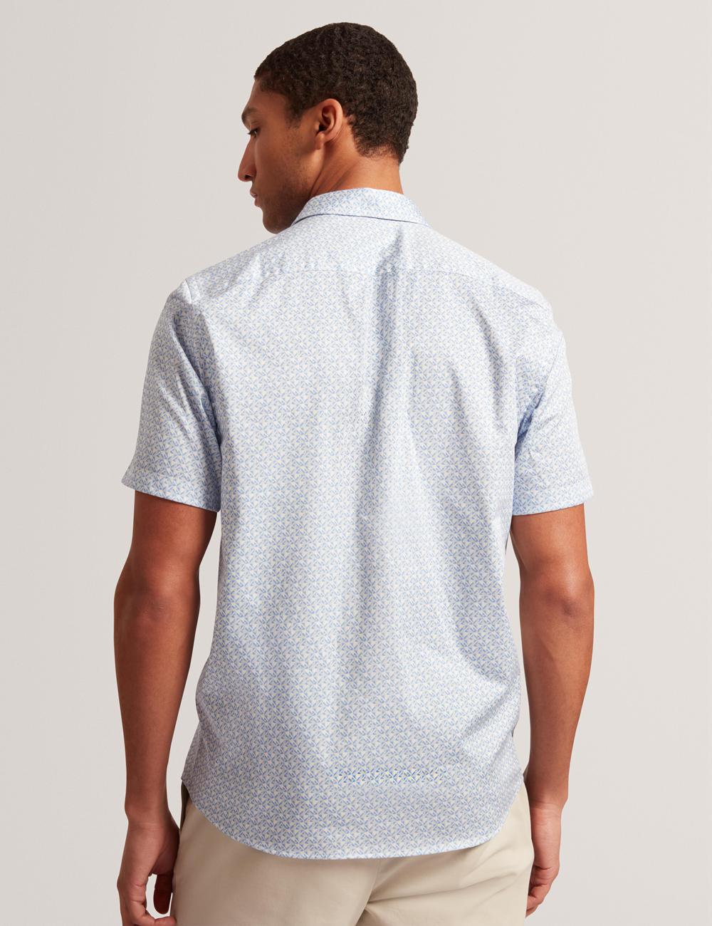 Mid-Blue Ted Baker ALPHSO - SS Regular Fit Geo Men Casual Shirts | Ireland  3845-LBETU
