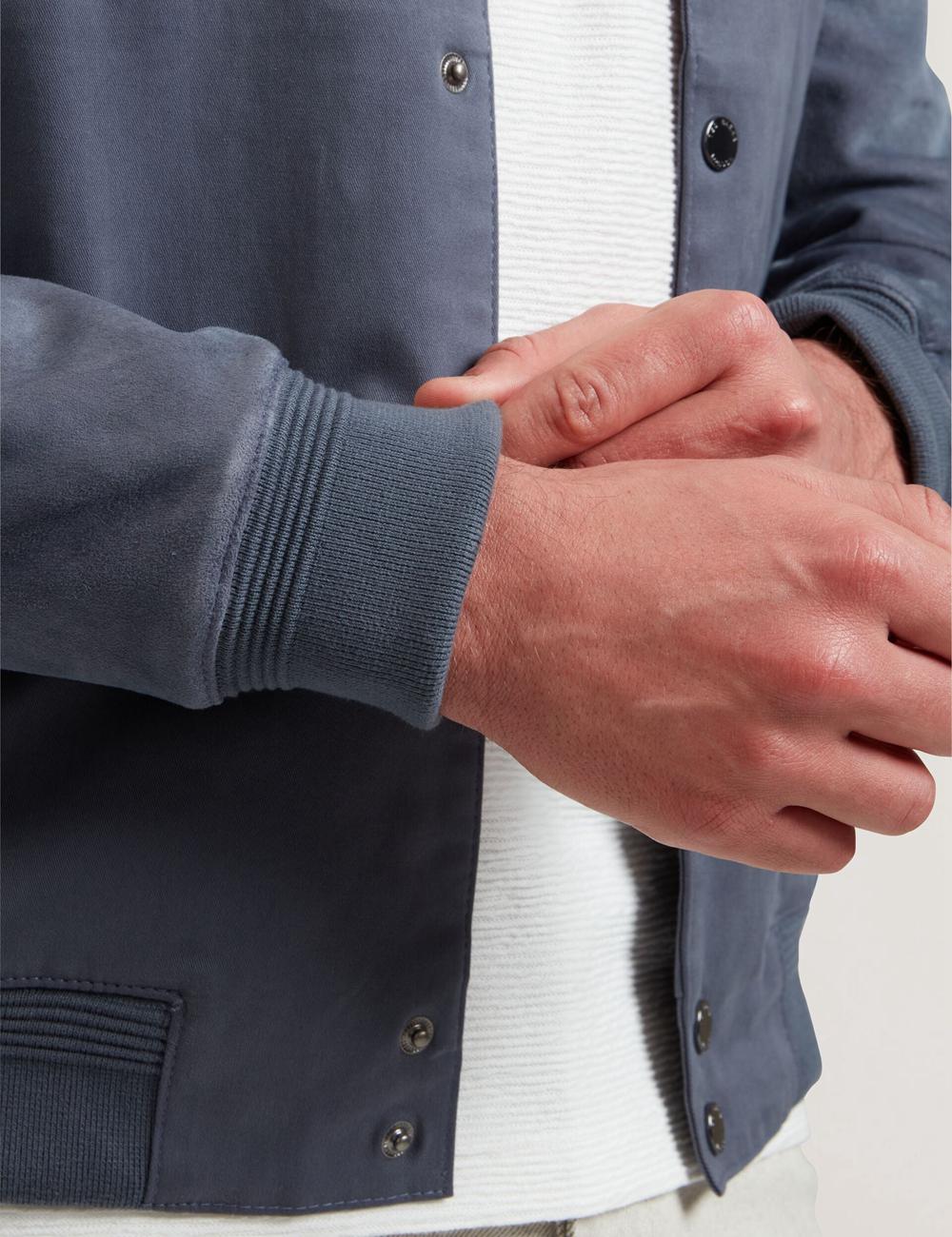 Mid-Blue Ted Baker LIAMS - Cotton Twill & Suede Bomber Men Jackets | Ireland  7296-MHYDC