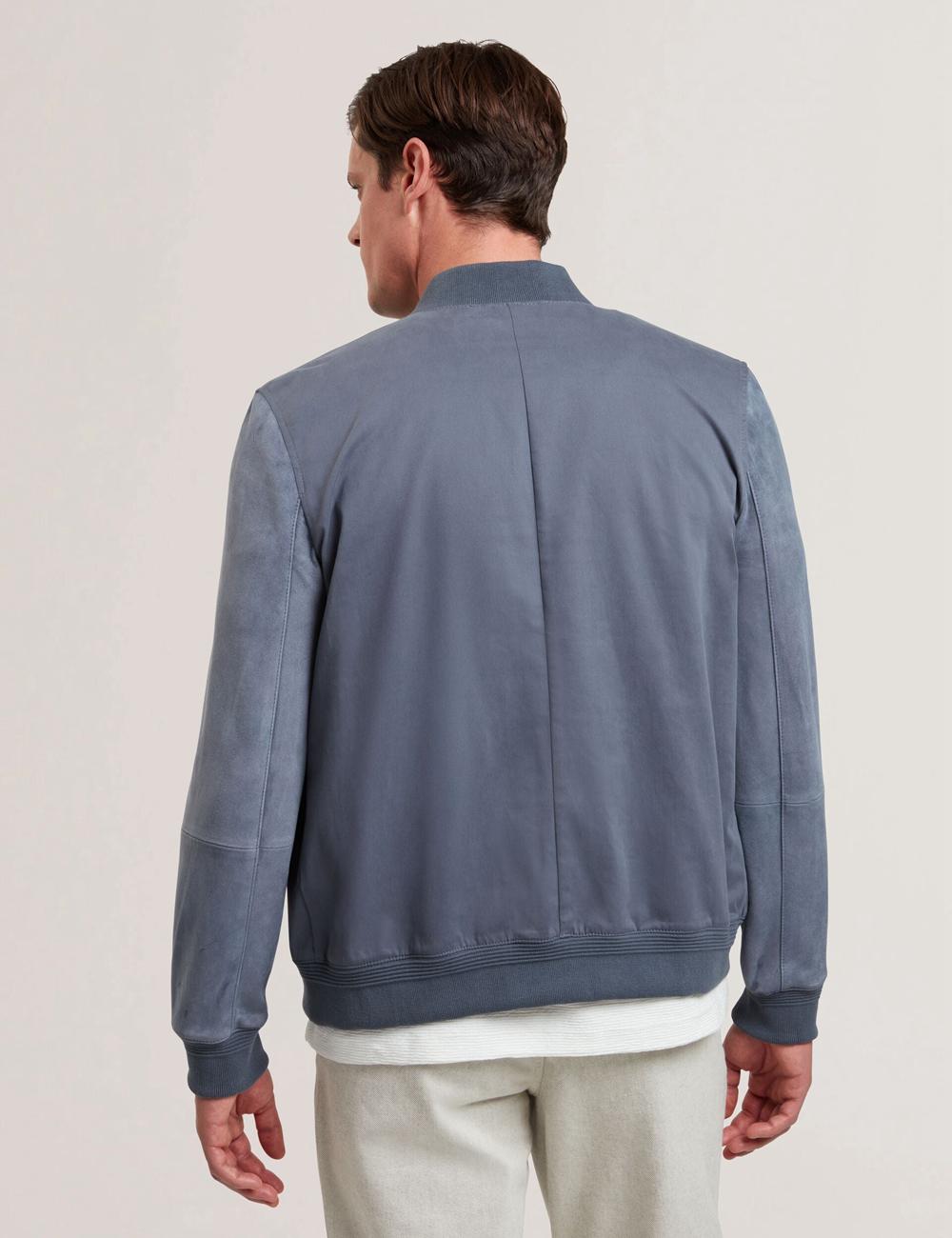 Mid-Blue Ted Baker LIAMS - Cotton Twill & Suede Bomber Men Jackets | Ireland  7296-MHYDC