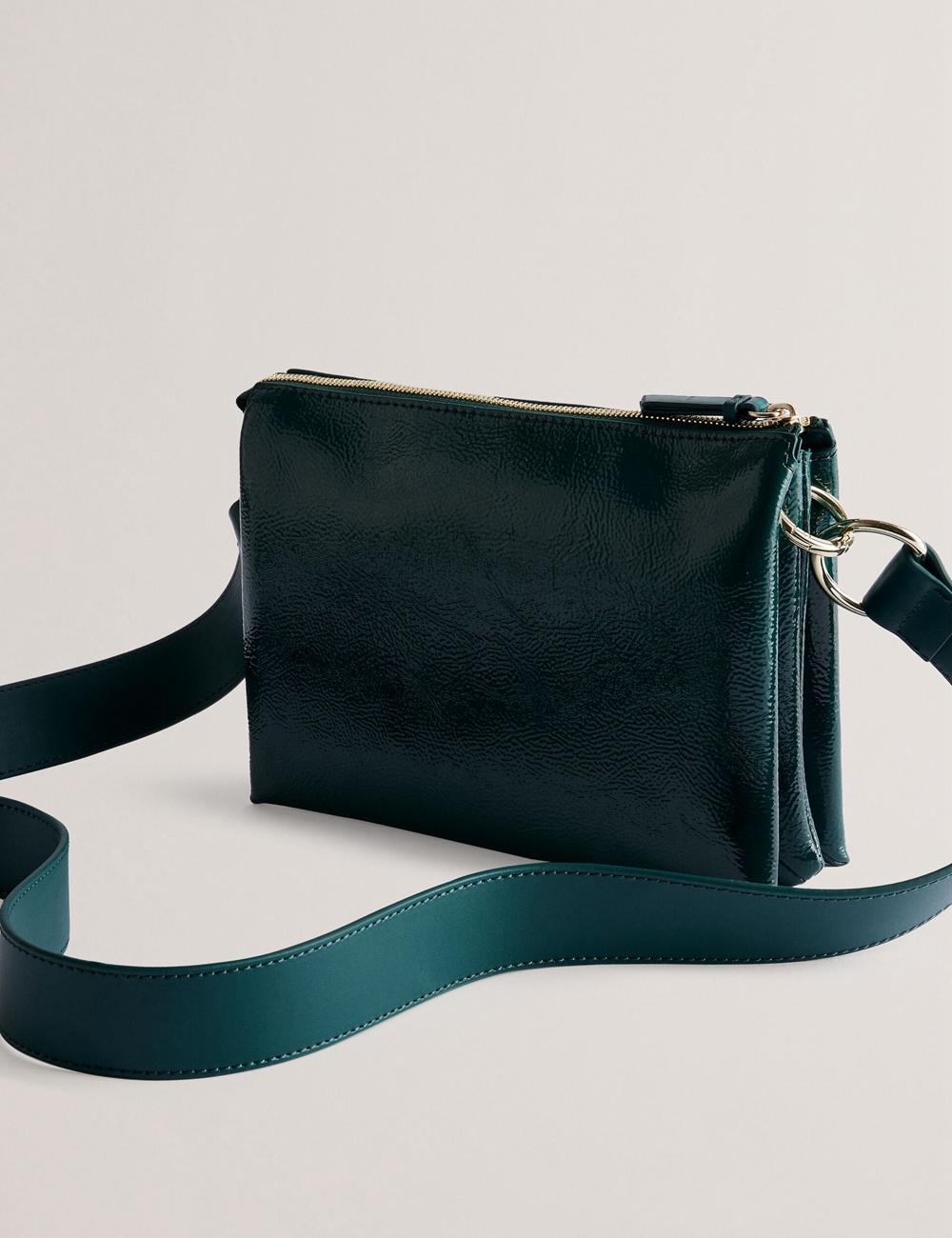 Mid-Green Ted Baker DAWCEY - Crinkled Patent Leather Women Crossbody Bags | Ireland  8307-PYFEG