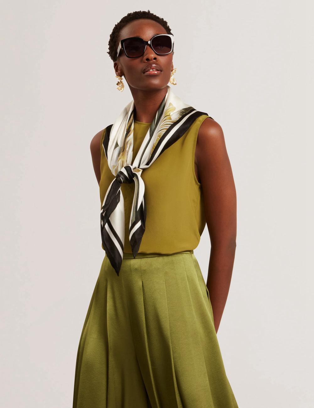 Mid-Green Ted Baker SHAMRA - Silk Blend Seam Detail Women Tops | Ireland  4972-LMXQZ
