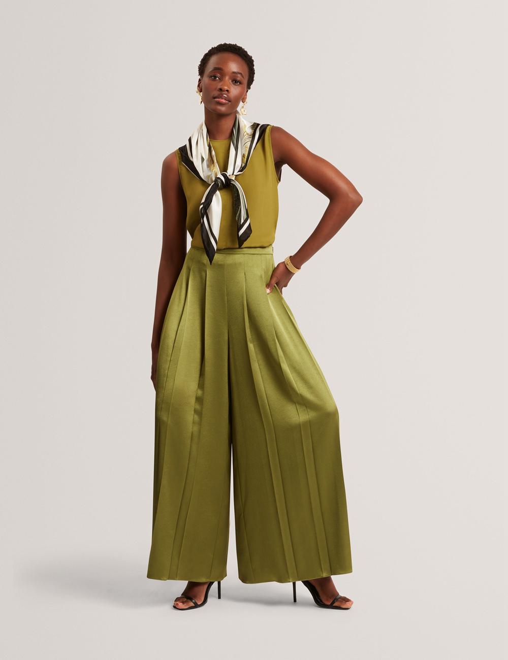 Mid-Green Ted Baker SHAMRA - Silk Blend Seam Detail Women Tops | Ireland  4972-LMXQZ