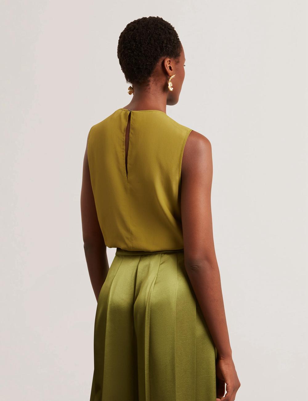 Mid-Green Ted Baker SHAMRA - Silk Blend Seam Detail Women Tops | Ireland  4972-LMXQZ