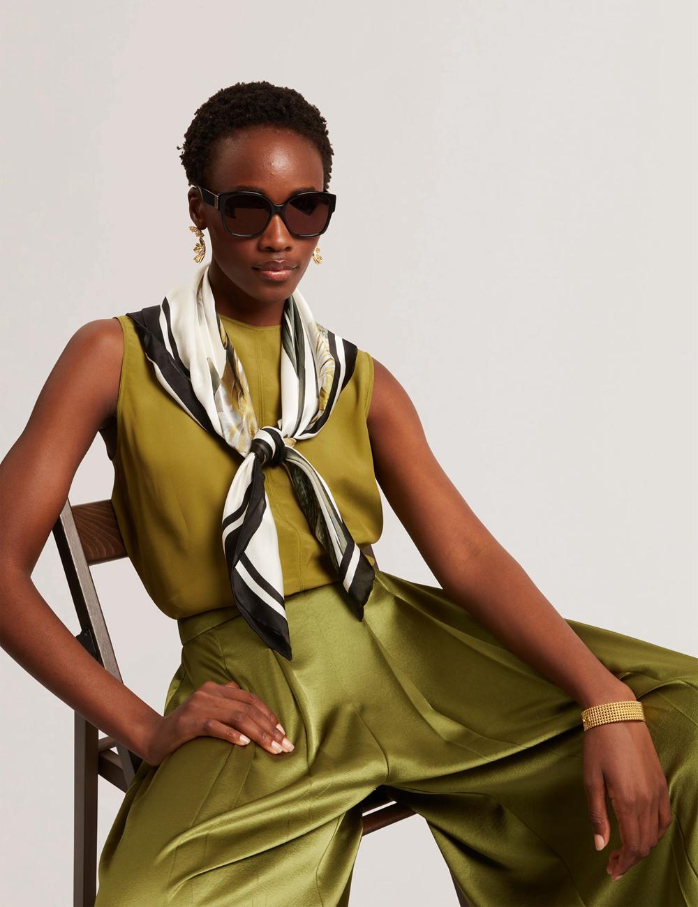 Mid-Green Ted Baker SHAMRA - Silk Blend Seam Detail Women Tops | Ireland  4972-LMXQZ