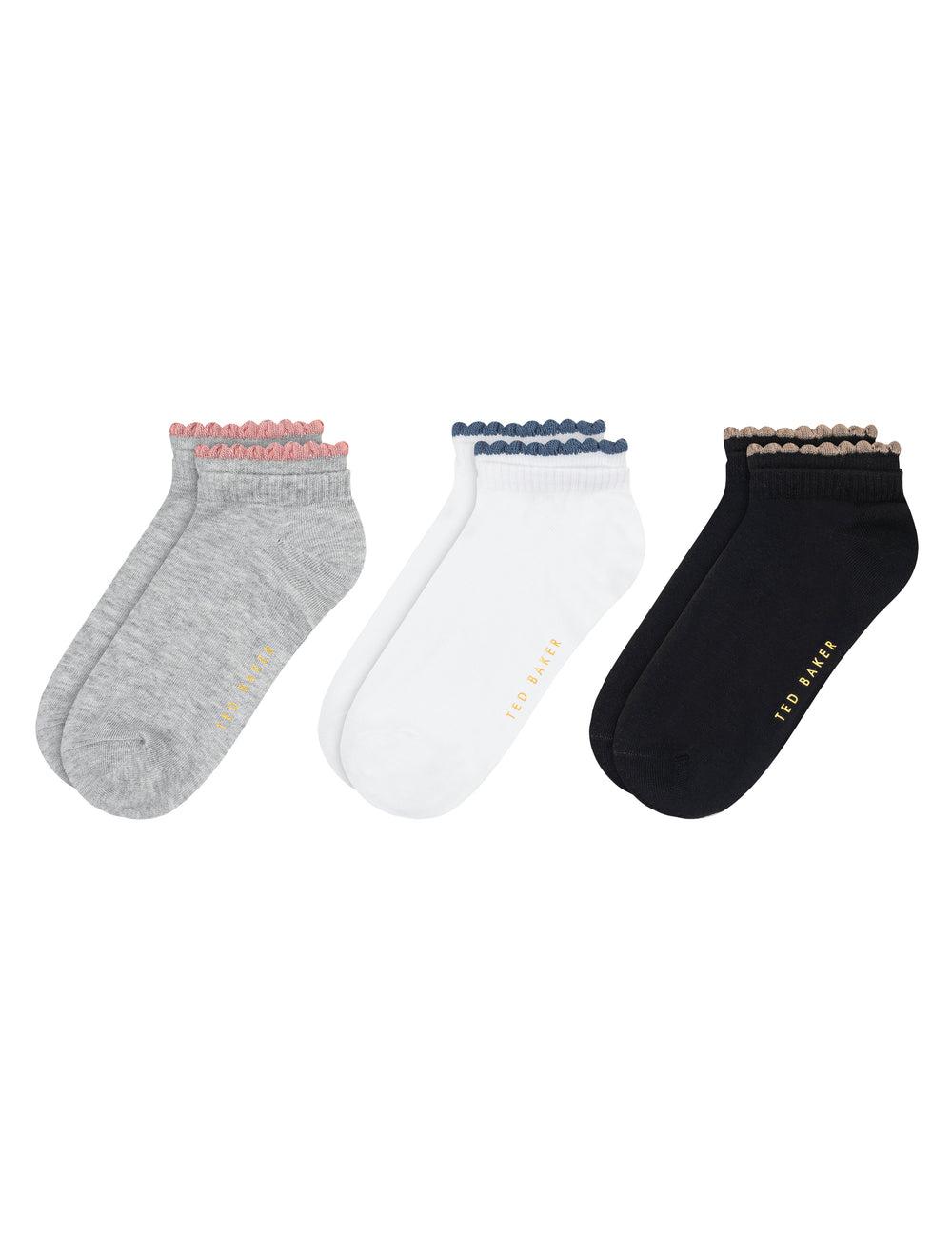 Mid-Grey Ted Baker 3 Pack Scalloped Low Cut Ankle Women Socks | Ireland  9204-IKGXD