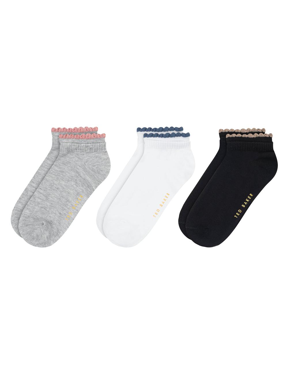 Mid-Grey Ted Baker 3 Pack Scalloped Low Cut Ankle Women Socks | Ireland  9204-IKGXD