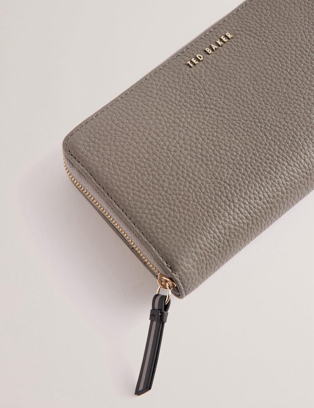 Mid-Grey Ted Baker DALIEA - Large Textured Leather Zip Around Women Purses | Ireland  3058-ETMPF