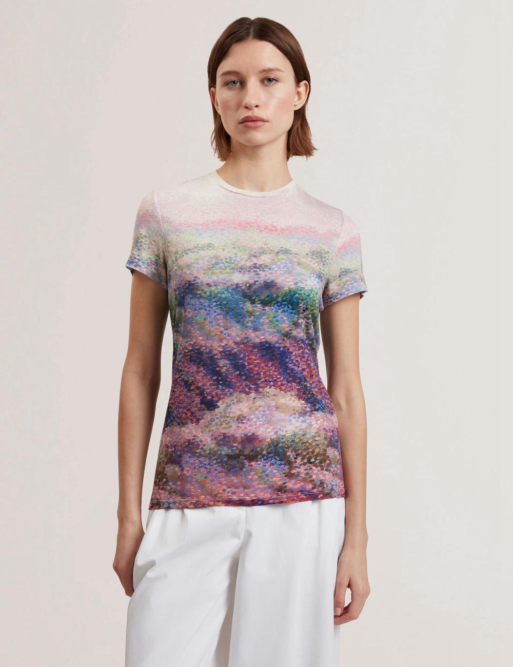 Mid-Pink Ted Baker KAYTTE - Painted Print Crew Neck Fitted Women T-Shirts | Ireland  3054-ZSOJK