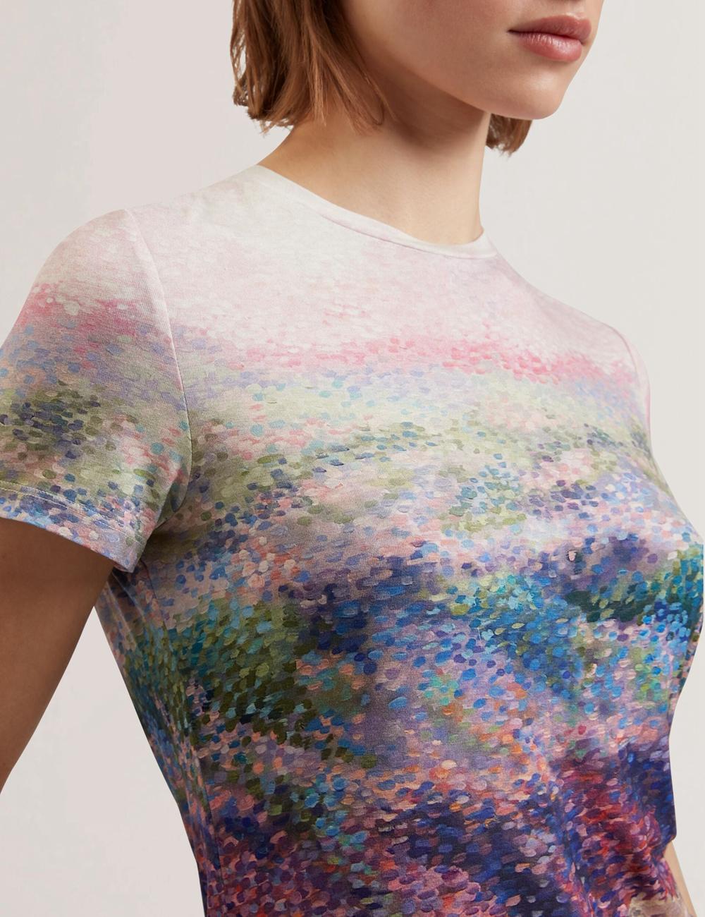 Mid-Pink Ted Baker KAYTTE - Painted Print Crew Neck Fitted Women T-Shirts | Ireland  3054-ZSOJK