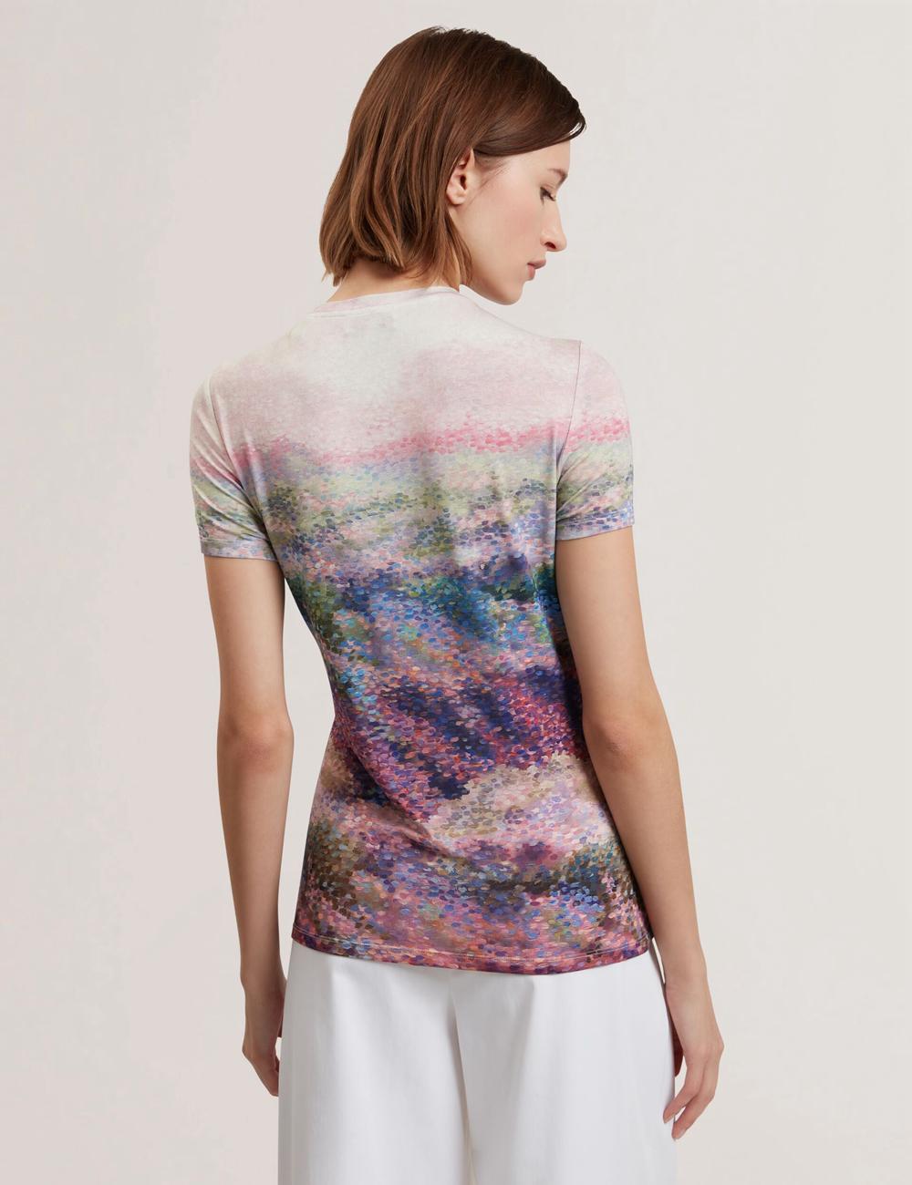 Mid-Pink Ted Baker KAYTTE - Painted Print Crew Neck Fitted Women T-Shirts | Ireland  3054-ZSOJK