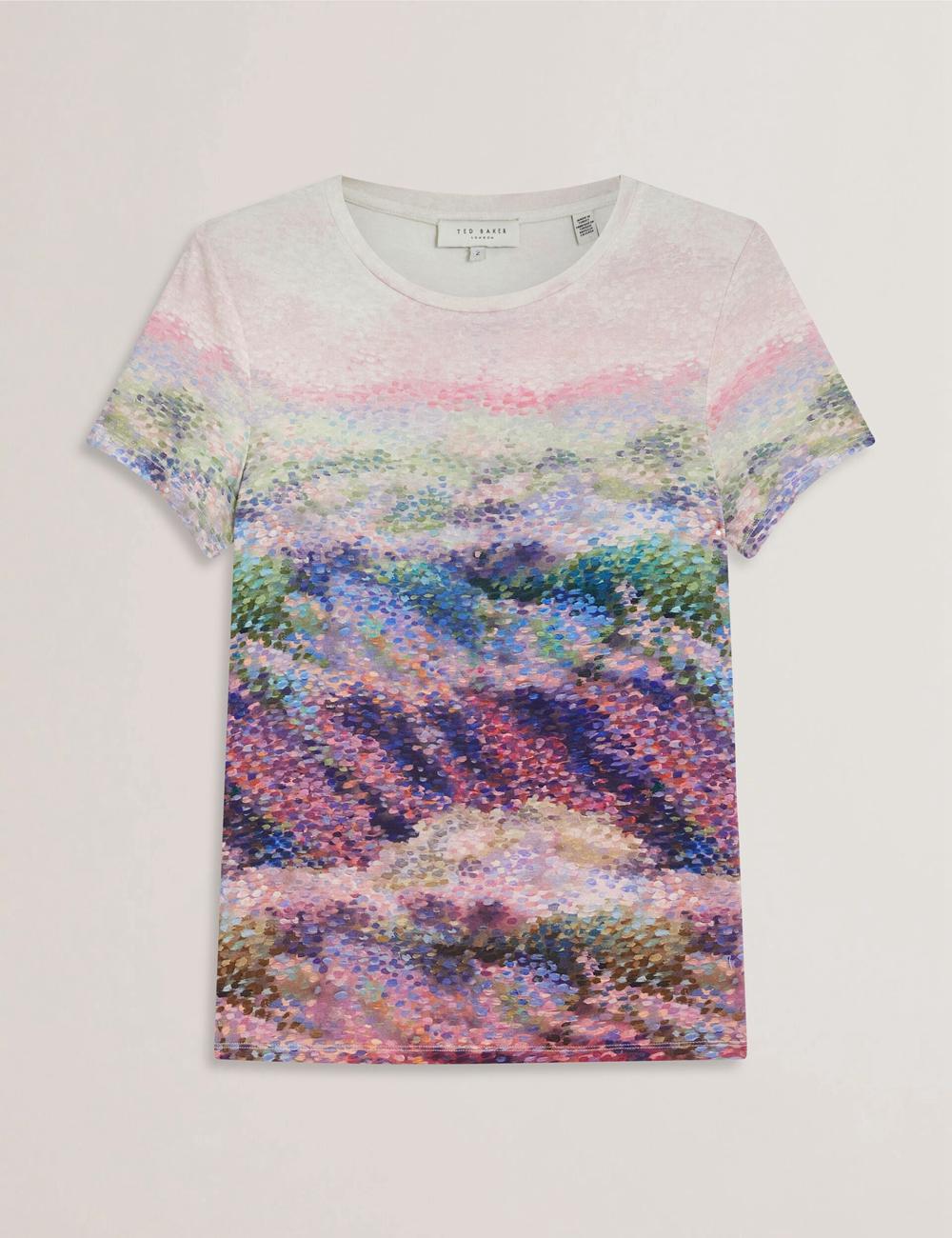 Mid-Pink Ted Baker KAYTTE - Painted Print Crew Neck Fitted Women T-Shirts | Ireland  3054-ZSOJK