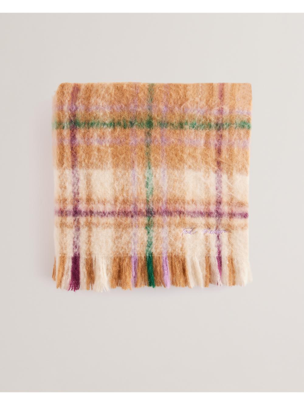 Multicol Ted Baker CHELLIS - Checked Fringed Edge Woven Women Scarves | Ireland  5240-AEKGR