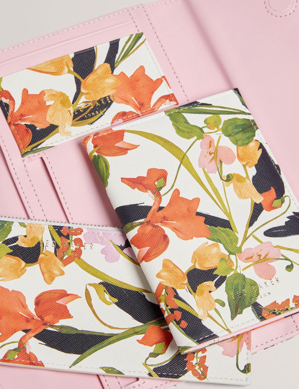 Nat-White Ted Baker JACIIIE - Floral Print Faux Leather Travel Women Wallets | Ireland  6109-UIOED