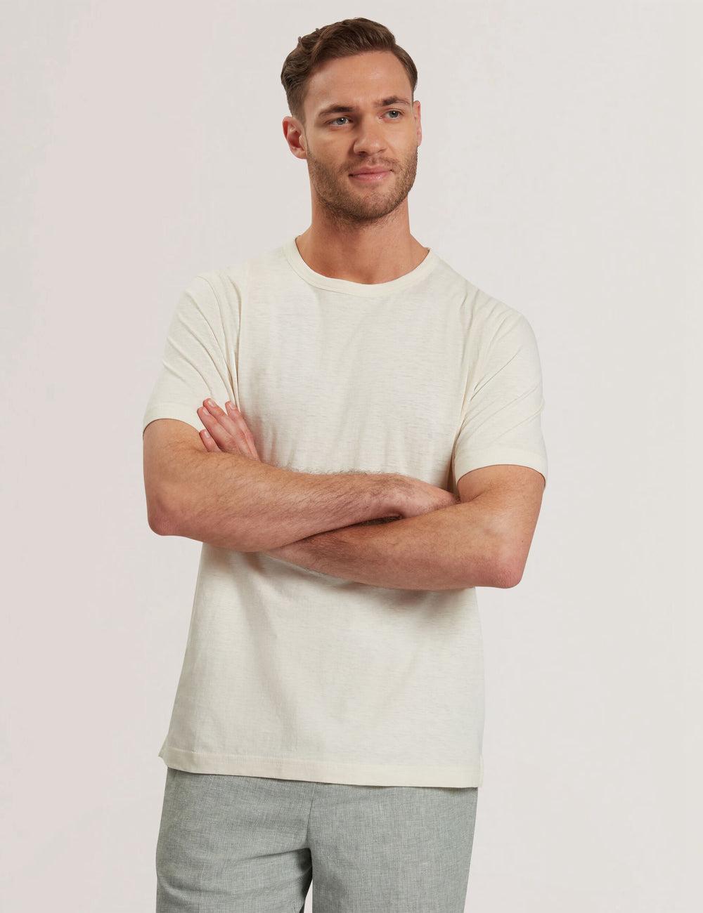 Natural Ted Baker BARTOL - Regular Cotton Linen Crew Neck Men T-Shirts | Ireland  4095-UPWBK