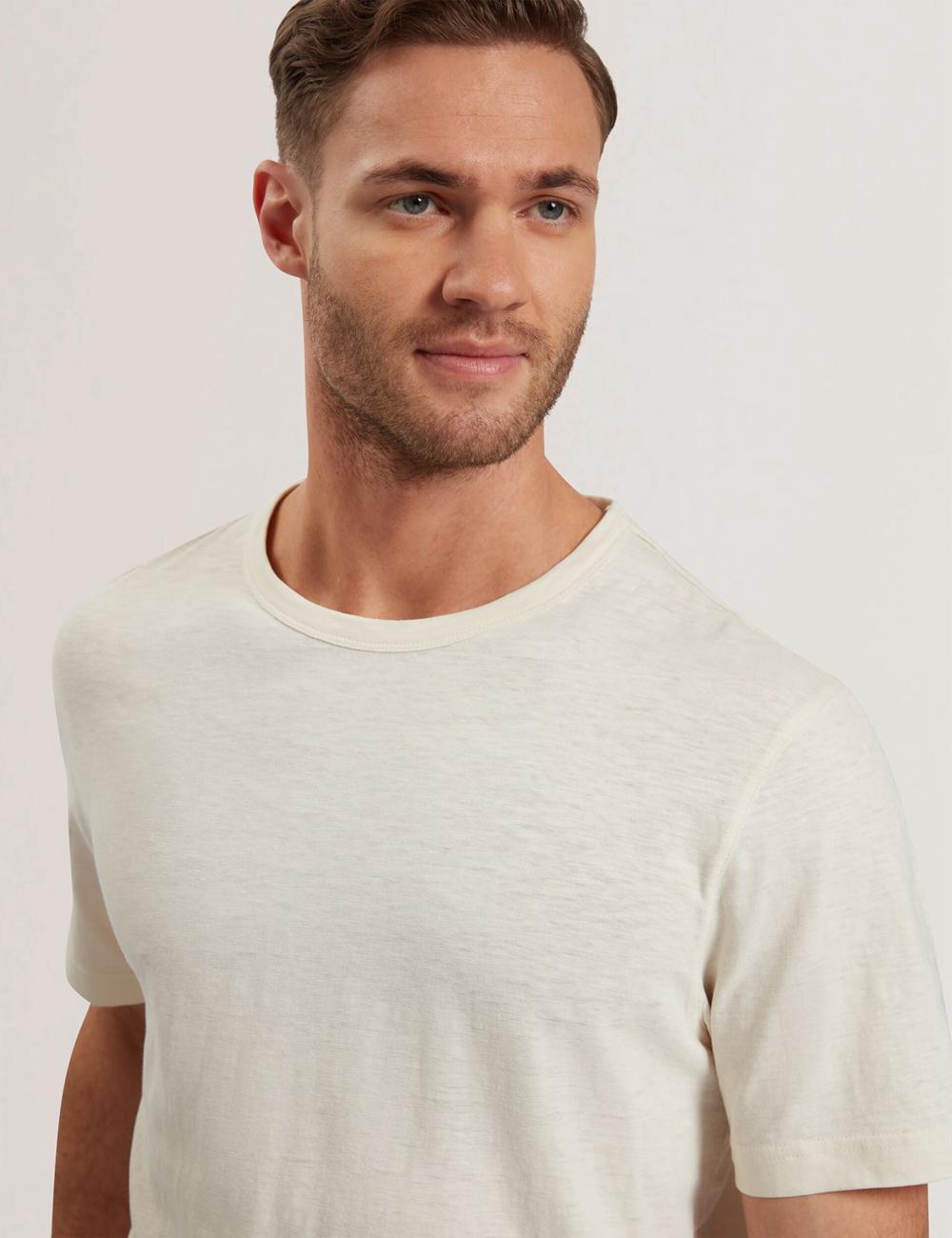 Natural Ted Baker BARTOL - Regular Cotton Linen Crew Neck Men T-Shirts | Ireland  4095-UPWBK