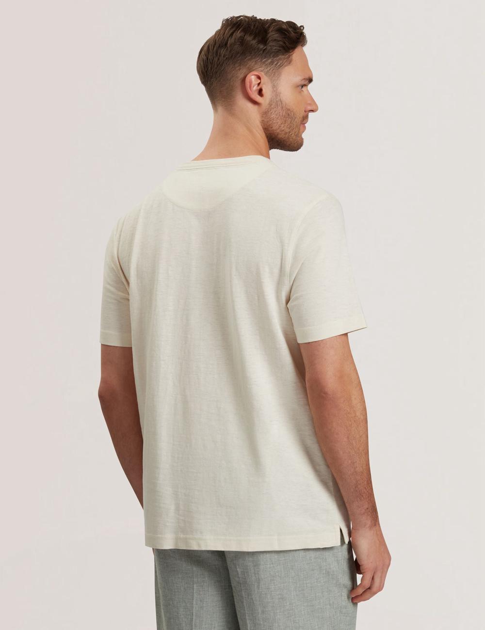 Natural Ted Baker BARTOL - Regular Cotton Linen Crew Neck Men T-Shirts | Ireland  4095-UPWBK