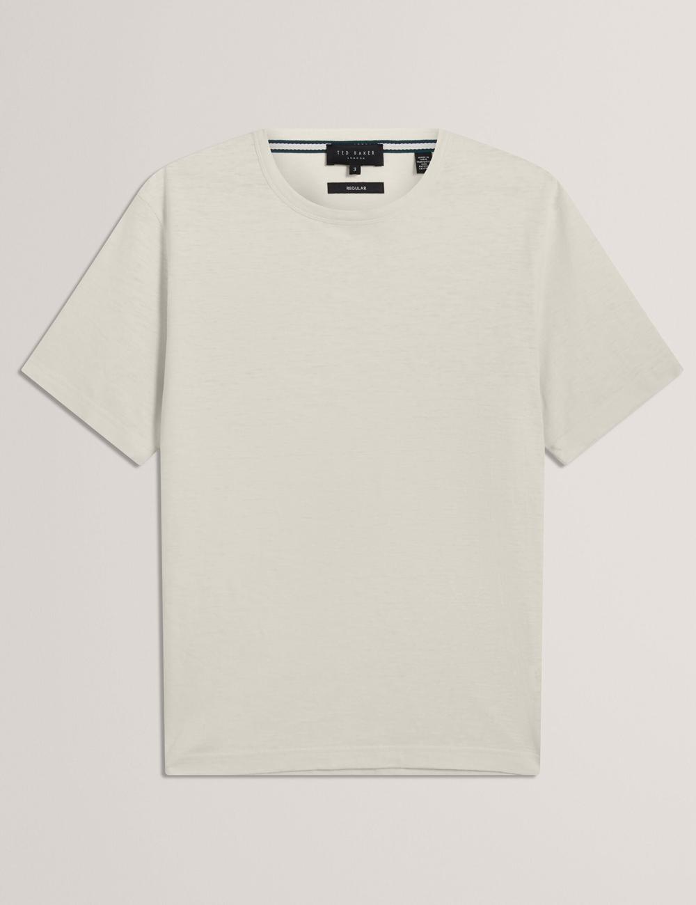 Natural Ted Baker BARTOL - Regular Cotton Linen Crew Neck Men T-Shirts | Ireland  4095-UPWBK