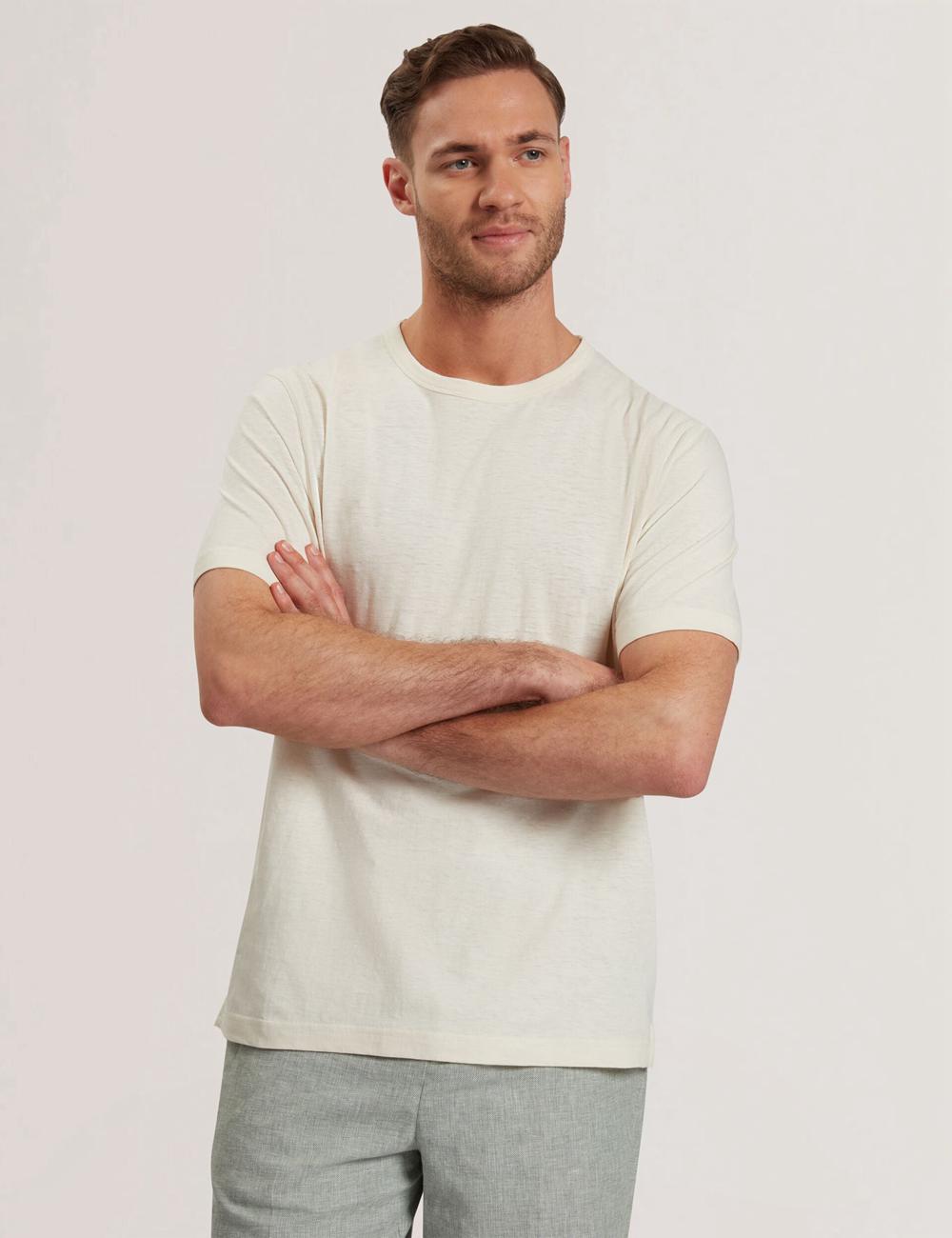 Natural Ted Baker BARTOL - Regular Cotton Linen Crew Neck Men T-Shirts | Ireland  4095-UPWBK