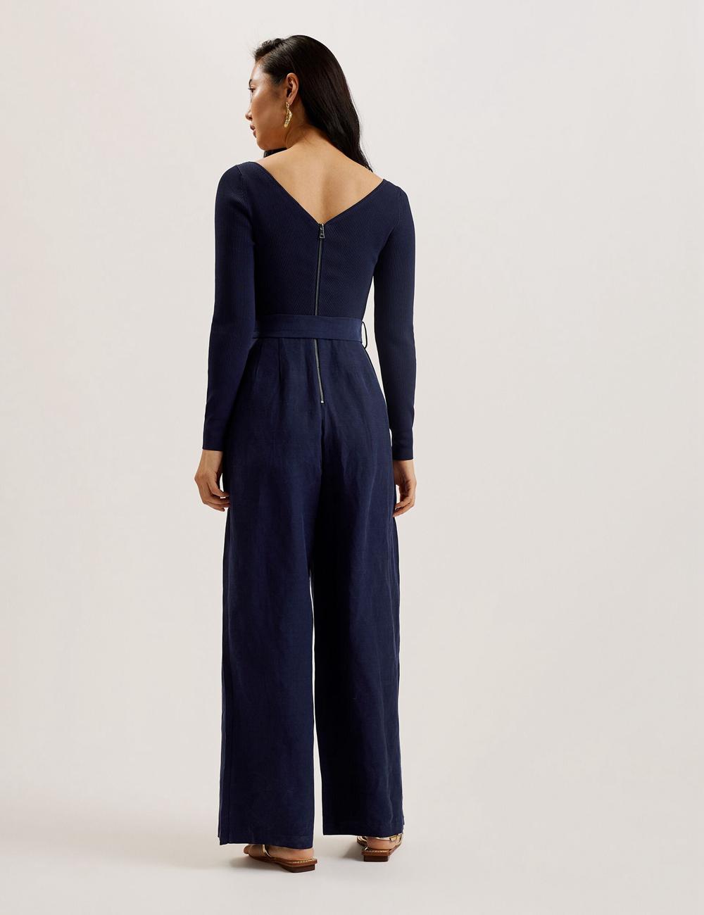 Navy Ted Baker AGATEA - Off Shoulder Belted Wide Leg Women Jumpsuits | Ireland  3175-CFUAB