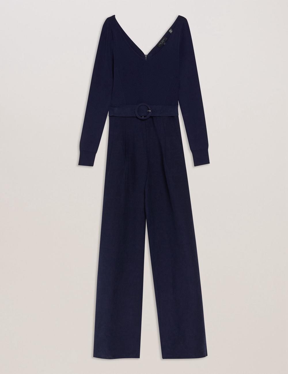 Navy Ted Baker AGATEA - Off Shoulder Belted Wide Leg Women Jumpsuits | Ireland  3175-CFUAB