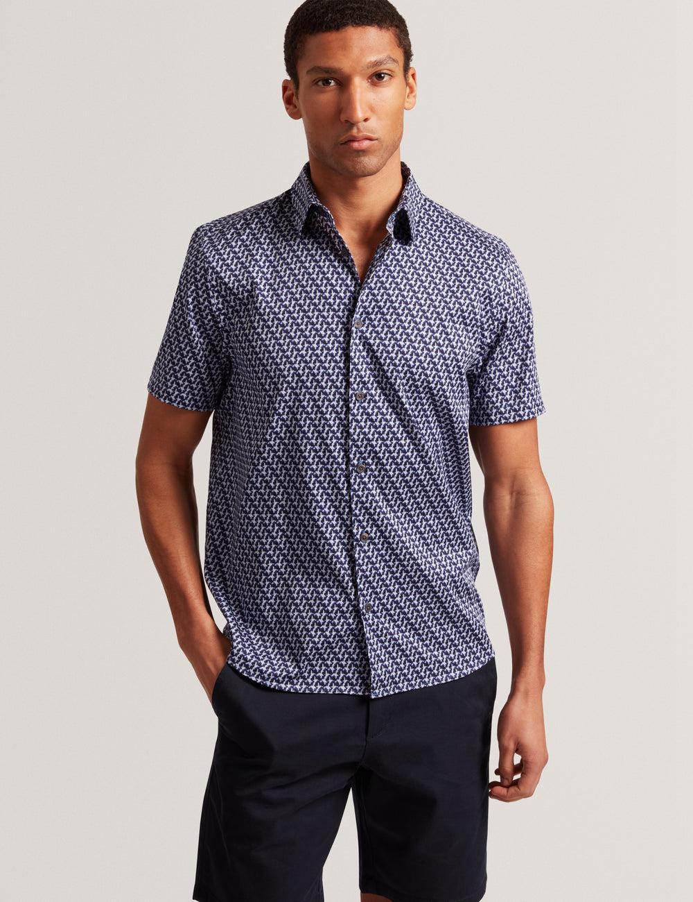 Navy Ted Baker ALPHSO SS Regular Fit Geo Men Casual Shirts | Ireland  3076-TLMXV