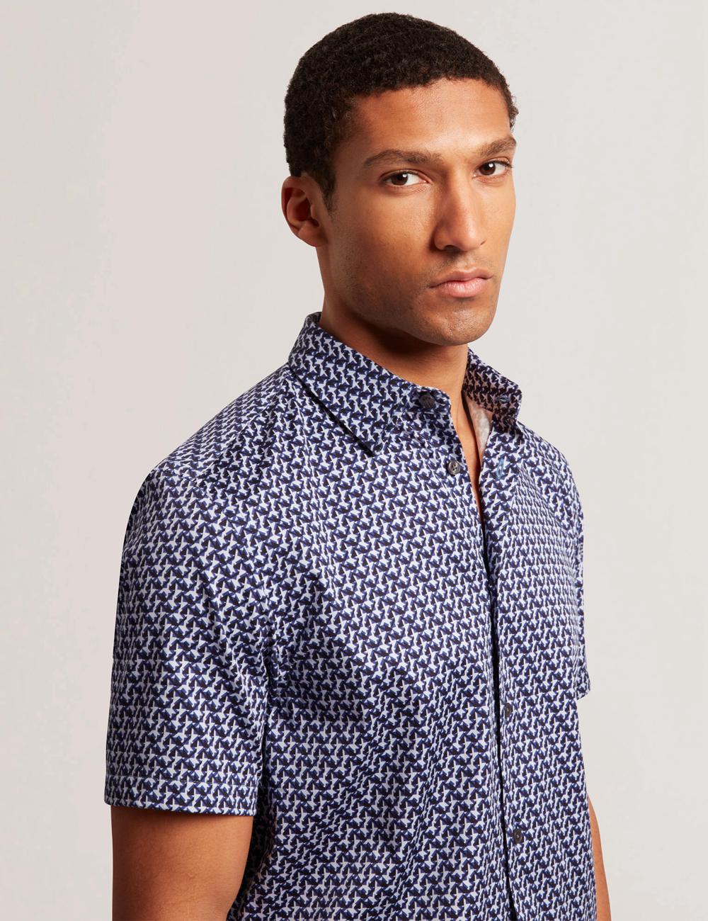 Navy Ted Baker ALPHSO SS Regular Fit Geo Men Casual Shirts | Ireland  3076-TLMXV
