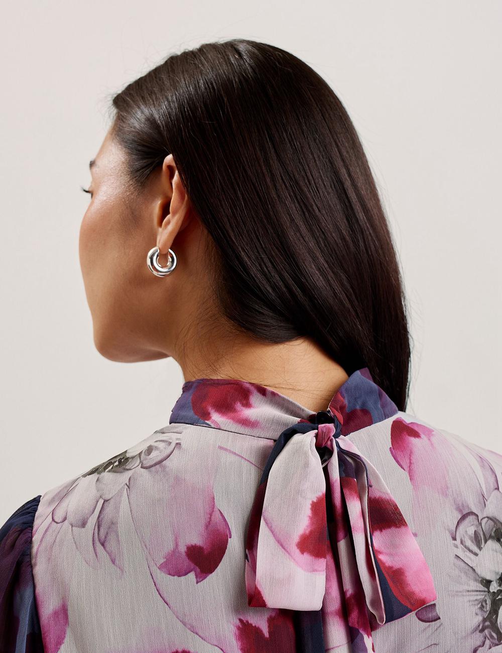 Navy Ted Baker ARACELY - Floral High Neck Long Sleeve Women Mini Dresses | Ireland  5621-DXBCF