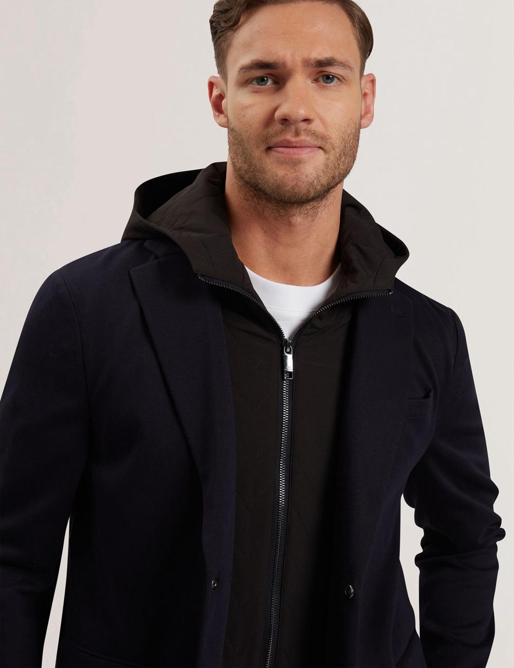 Navy Ted Baker ASHB - Jersey Blazer With Zip-Up Hooded Liner Men Blazers | Ireland  3086-SUBDV