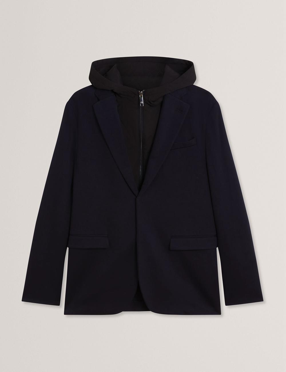 Navy Ted Baker ASHB - Jersey Blazer With Zip-Up Hooded Liner Men Blazers | Ireland  3086-SUBDV