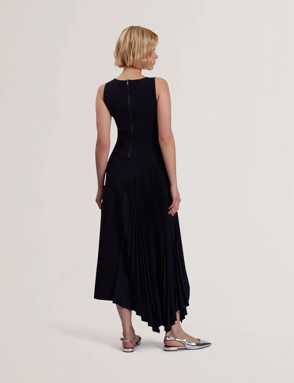 Navy Ted Baker AZZINA - Pleated Panel Sleeveless Knitted Women Midi Dresses | Ireland  9403-PCLJX