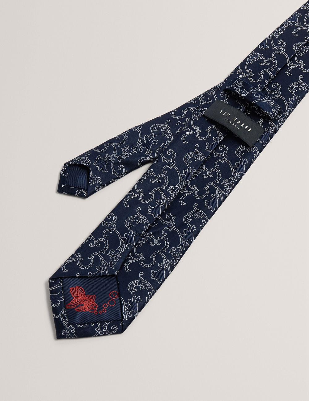 Navy Ted Baker BIONDIS - Baroque Floral Print Silk Men Ties | Ireland  5860-FPYTD
