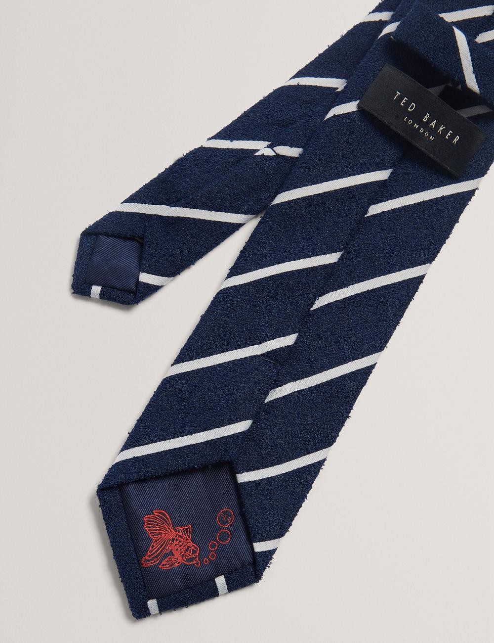 Navy Ted Baker CAMPSEA - Boucle Texture Solid Stripe Men Ties | Ireland  3175-FTQIZ