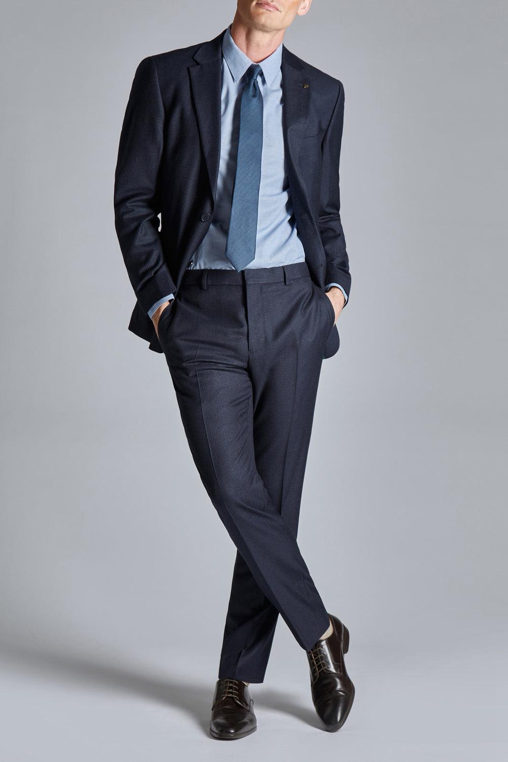 Navy Ted Baker CANISTS - Grid Check Regular Fit Suit Men Trousers | Ireland  9354-MOPBL