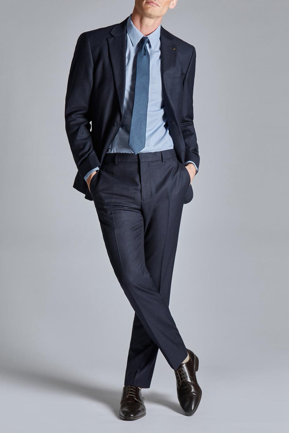 Navy Ted Baker CANISTS - Grid Check Regular Fit Suit Men Trousers | Ireland  9354-MOPBL