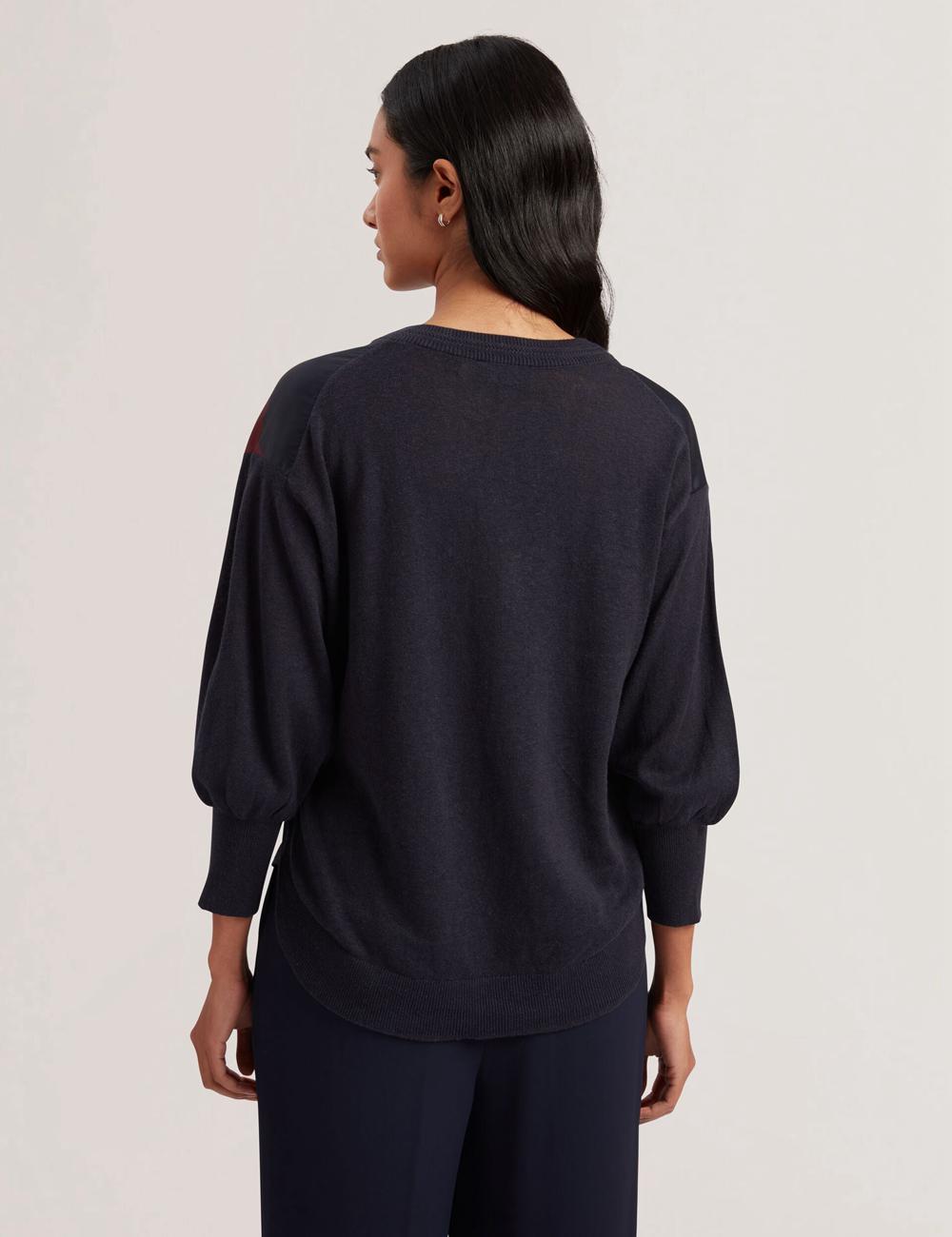 Navy Ted Baker CASEYJ - Printed Woven Front V-Neck Women Jumpers | Ireland  6917-YKHBA