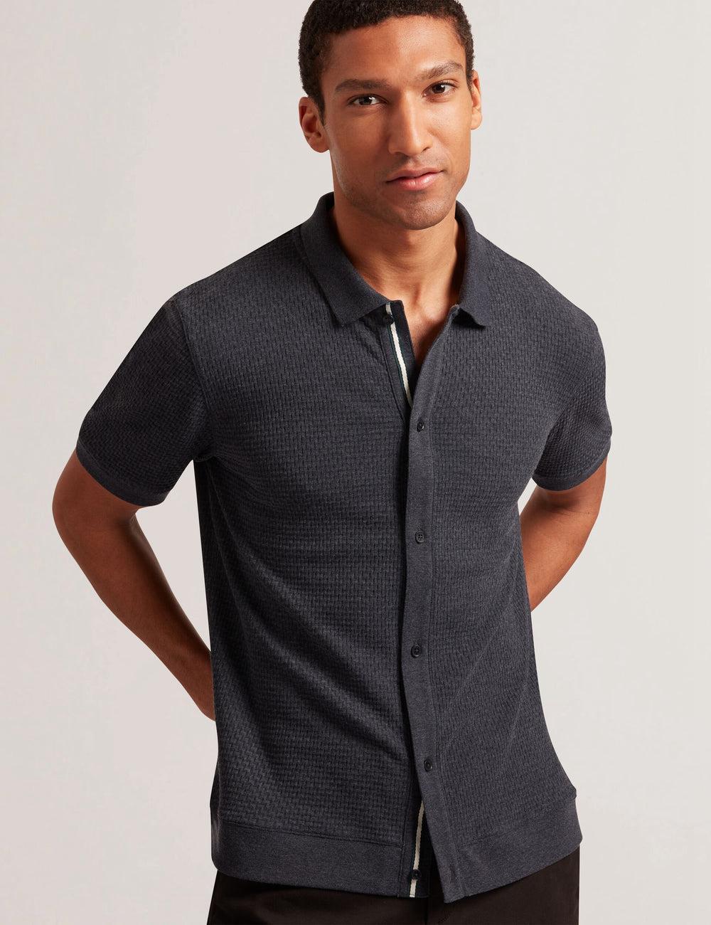 Navy Ted Baker CONNYR - Short Sleeve Button Through Men Polos Shirts | Ireland  1473-DPTRG
