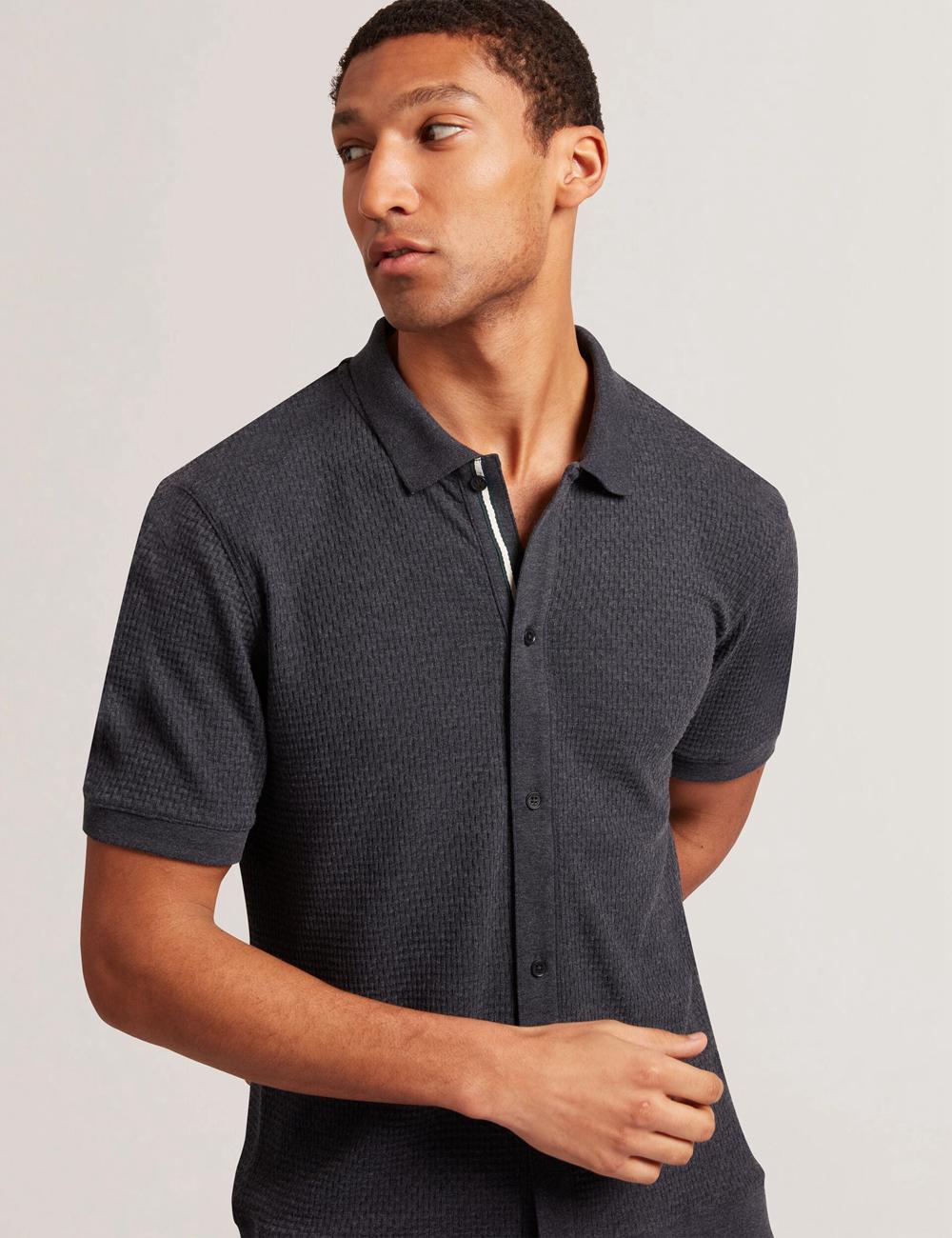 Navy Ted Baker CONNYR - Short Sleeve Button Through Men Polos Shirts | Ireland  1473-DPTRG