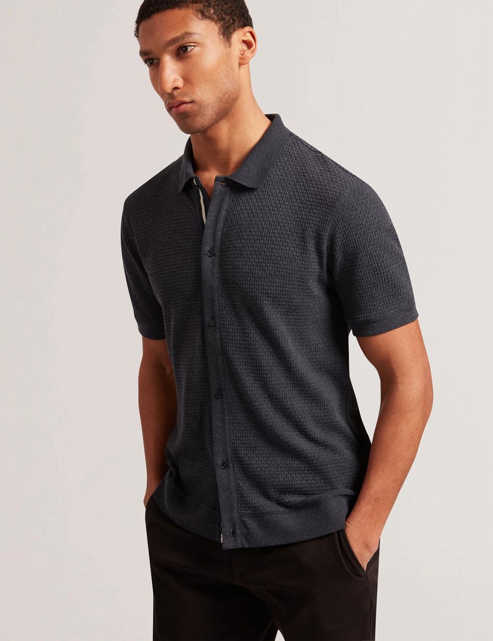 Navy Ted Baker CONNYR - Short Sleeve Button Through Men Polos Shirts | Ireland  1473-DPTRG