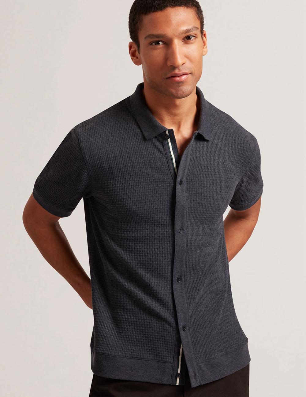 Navy Ted Baker CONNYR - Short Sleeve Button Through Men Polos Shirts | Ireland  1473-DPTRG