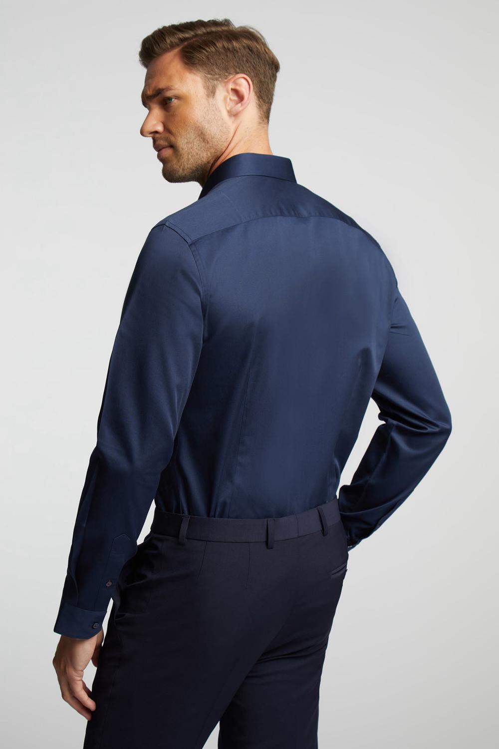 Navy Ted Baker DUDDON - Navy Slim Fit Long Sleeve Cotton Men Formal Shirts | Ireland  4583-LCRXP
