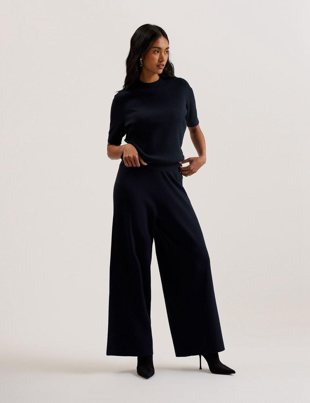 Navy Ted Baker ELLIHAA - Ribbed Knit Half Sleeve Women Tops | Ireland  9168-BTMSY