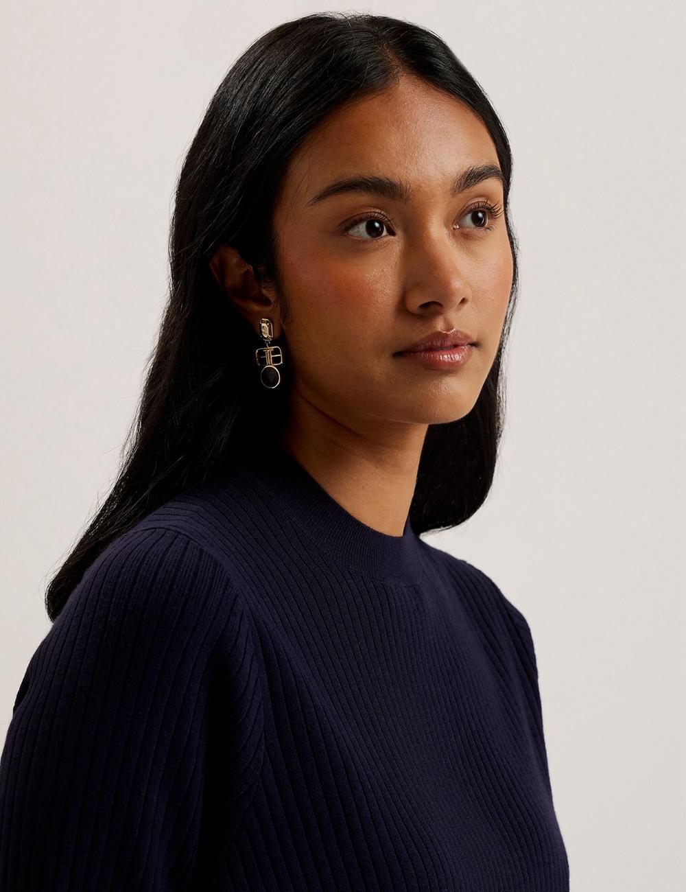 Navy Ted Baker ELLIHAA - Ribbed Knit Half Sleeve Women Tops | Ireland  9168-BTMSY