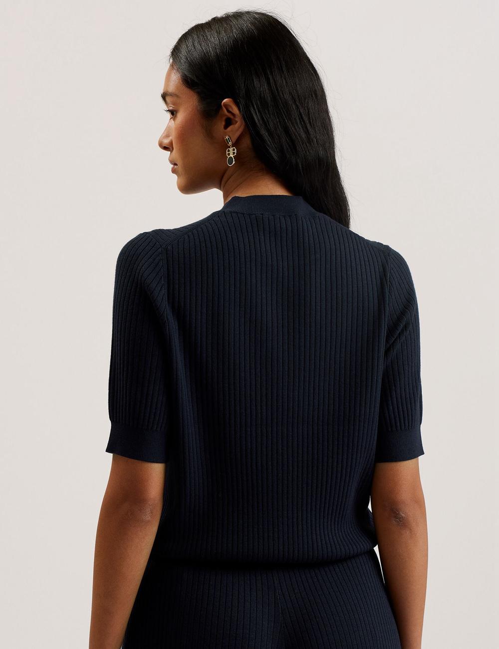 Navy Ted Baker ELLIHAA - Ribbed Knit Half Sleeve Women Tops | Ireland  9168-BTMSY